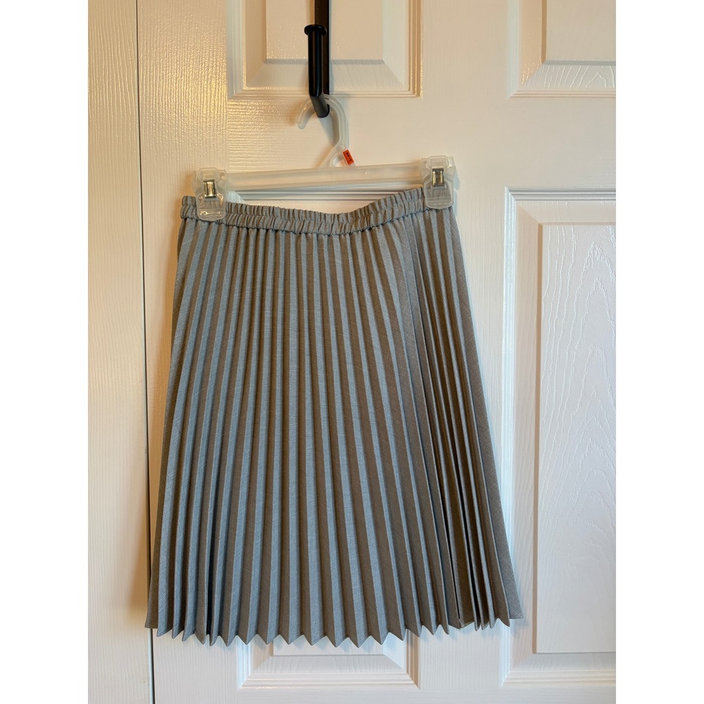 Vintage Gray Pleated Midi Skirt Elastic Waist Made in USA Size 7-8 Accordion